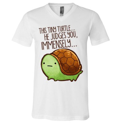 Funny This Tiny Turtle... He Judges You, Immensely. V-Neck T-Shirt