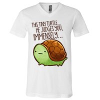 Funny This Tiny Turtle... He Judges You, Immensely. V-Neck T-Shirt