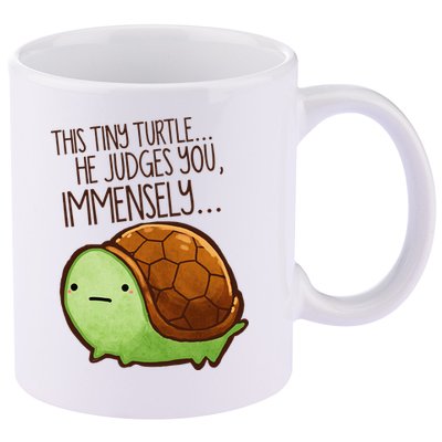 Funny This Tiny Turtle... He Judges You, Immensely. 11oz C Handle Ceramic Mug