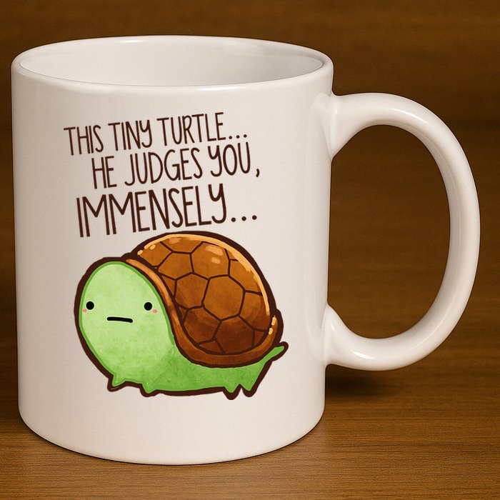 Funny This Tiny Turtle... He Judges You, Immensely. 11oz C Handle Ceramic Mug