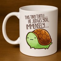 Funny This Tiny Turtle... He Judges You, Immensely. 11oz C Handle Ceramic Mug