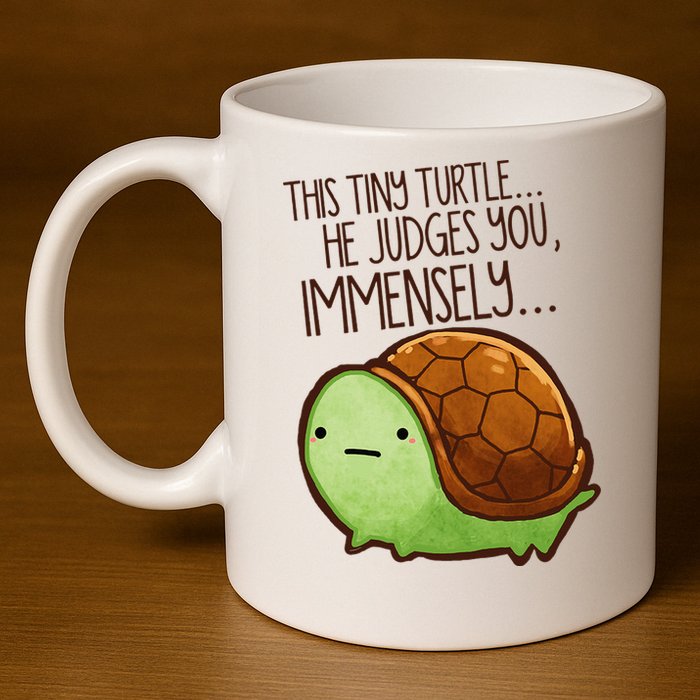 Funny This Tiny Turtle... He Judges You, Immensely. 11oz C Handle Ceramic Mug