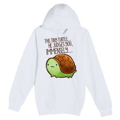Funny This Tiny Turtle... He Judges You, Immensely. Premium Pullover Hoodie