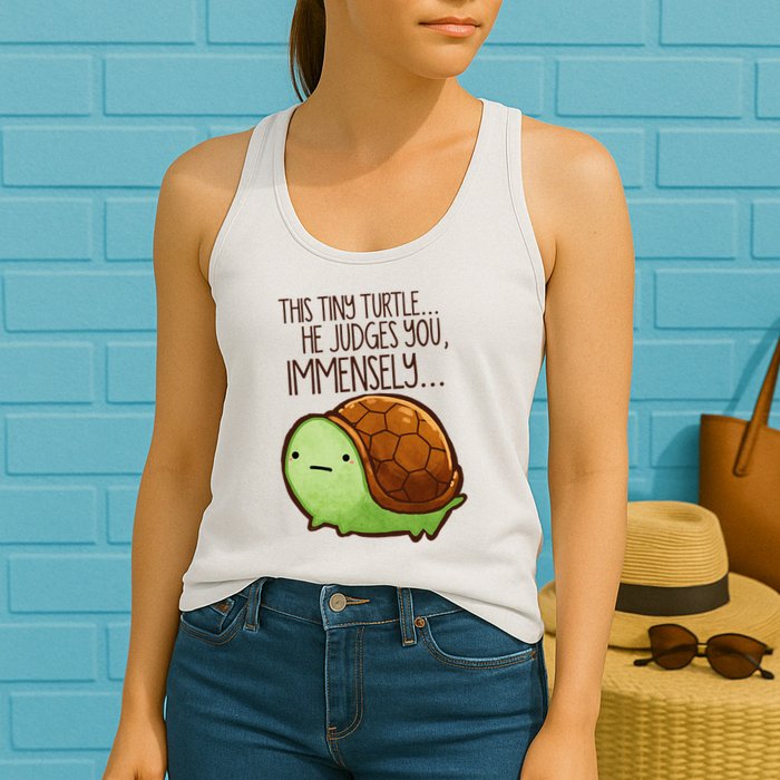 Funny This Tiny Turtle... He Judges You, Immensely. Womens Tank Top