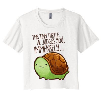 Funny This Tiny Turtle... He Judges You, Immensely. Crop Top