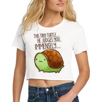 Funny This Tiny Turtle... He Judges You, Immensely. Crop Top