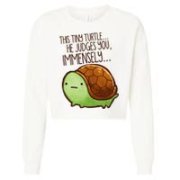 Funny This Tiny Turtle... He Judges You, Immensely. Cropped Pullover Crew