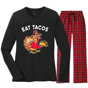 Funny Thanksgiving Turkey Eat Tacos Mexican Thanksgiving Fun Women's Long Sleeve Flannel Pajama Set 