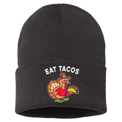 Funny Thanksgiving Turkey Eat Tacos Mexican Thanksgiving Fun Sustainable Knit Beanie