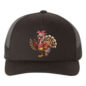 Funny Thanksgiving Turkey Women Girl Leopard Yupoong Adult 5-Panel Trucker Hat