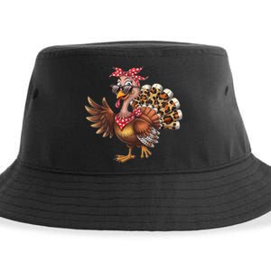 Funny Thanksgiving Turkey Women Girl Leopard Sustainable Bucket Hat