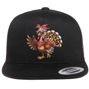 Funny Thanksgiving Turkey Women Girl Leopard Flat Bill Trucker Hat