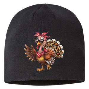 Funny Thanksgiving Turkey Women Girl Leopard Sustainable Beanie