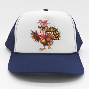 Funny Thanksgiving Turkey Women Girl Leopard Trucker Hat