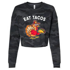 Funny Thanksgiving Turkey Eat Tacos Mexican Thanksgiving Fun Cropped Pullover Crew