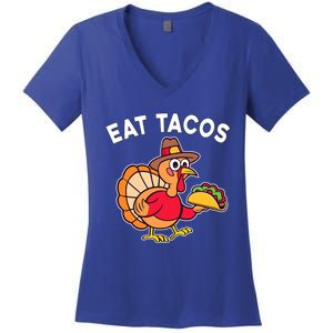 Funny Thanksgiving Turkey Eat Tacos Mexican Thanksgiving Fun Women's V-Neck T-Shirt