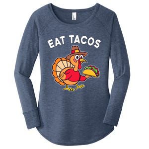 Funny Thanksgiving Turkey Eat Tacos Mexican Thanksgiving Fun Women's Perfect Tri Tunic Long Sleeve Shirt