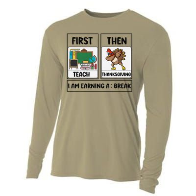 First Teach Then Thanksgiving IM Earning A Break Teacher Cooling Performance Long Sleeve Crew