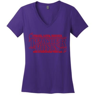 Funny Teacher Things Teach Love Inspire Women's V-Neck T-Shirt