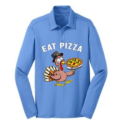 Funny Thanksgiving Turkey Eat Pizza Vegan Thanksgiving Fun Silk Touch Performance Long Sleeve Polo