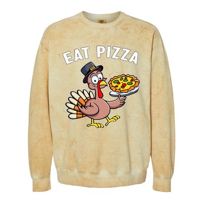 Funny Thanksgiving Turkey Eat Pizza Vegan Thanksgiving Fun Colorblast Crewneck Sweatshirt