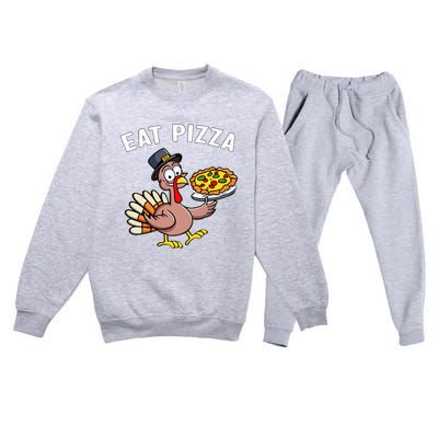 Funny Thanksgiving Turkey Eat Pizza Vegan Thanksgiving Fun Premium Crewneck Sweatsuit Set