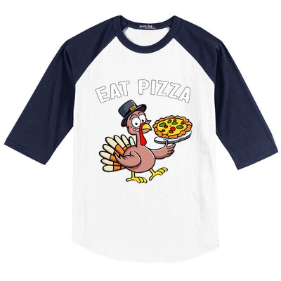 Funny Thanksgiving Turkey Eat Pizza Vegan Thanksgiving Fun Baseball Sleeve Shirt