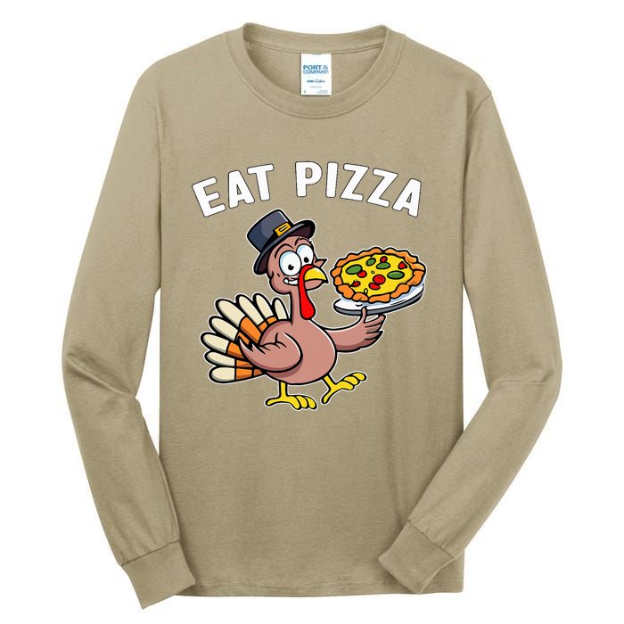 Funny Thanksgiving Turkey Eat Pizza Vegan Thanksgiving Fun Tall Long Sleeve T-Shirt