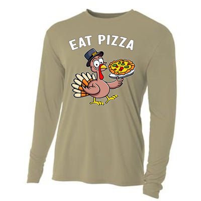 Funny Thanksgiving Turkey Eat Pizza Vegan Thanksgiving Fun Cooling Performance Long Sleeve Crew