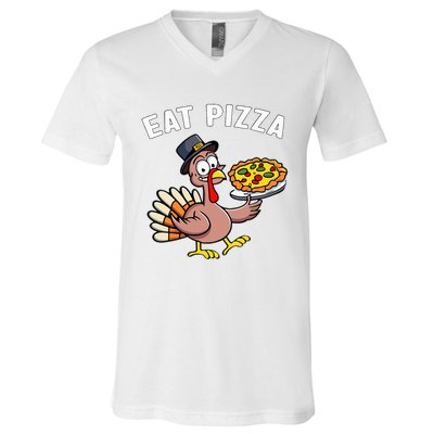 Funny Thanksgiving Turkey Eat Pizza Vegan Thanksgiving Fun V-Neck T-Shirt