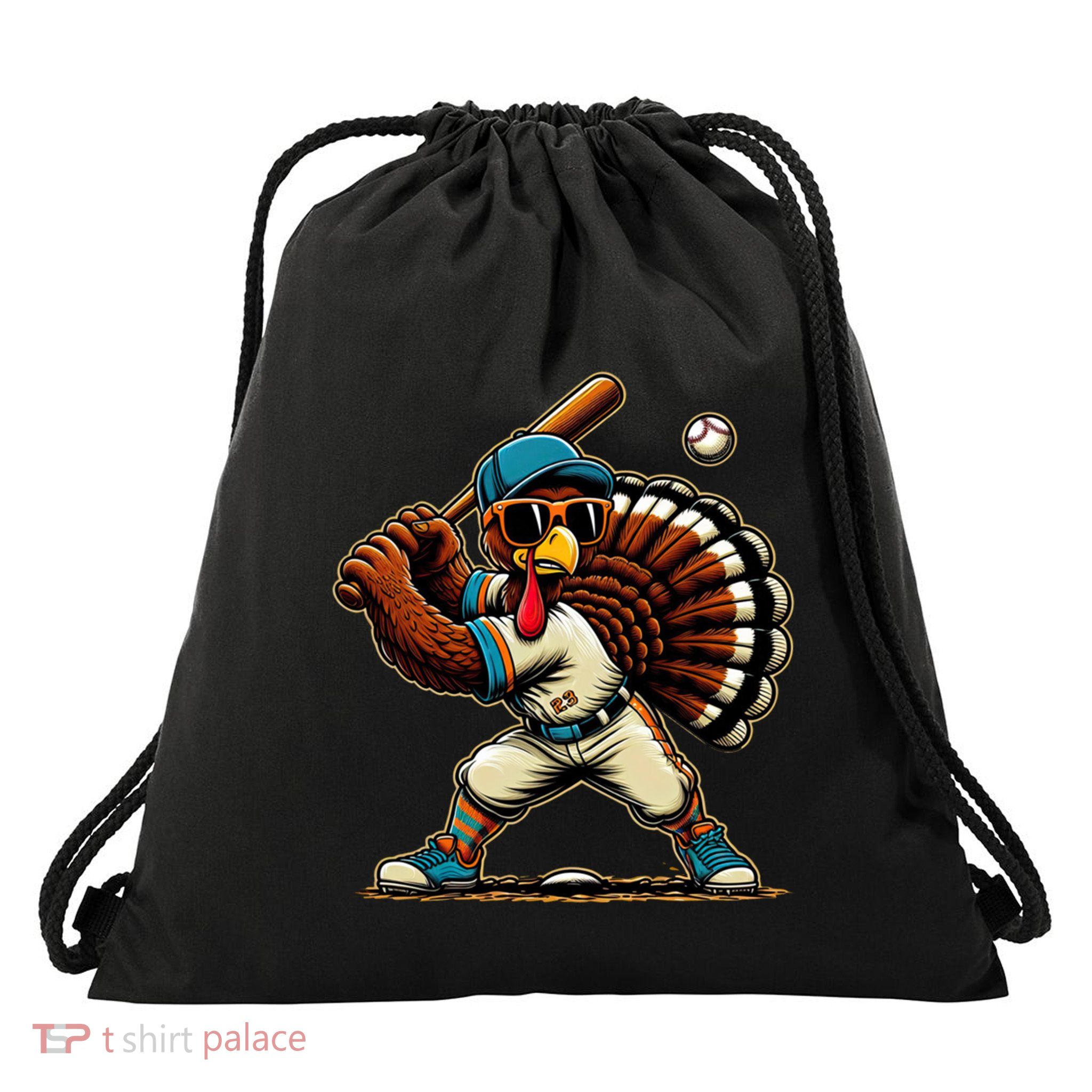 Funny Turkey Thanksgiving Baseball Cool Gift Drawstring Bag