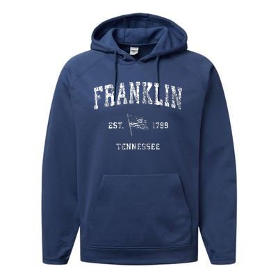 Franklin Tennessee Tn Vintage Us Flag Sports Performance Fleece Hoodie