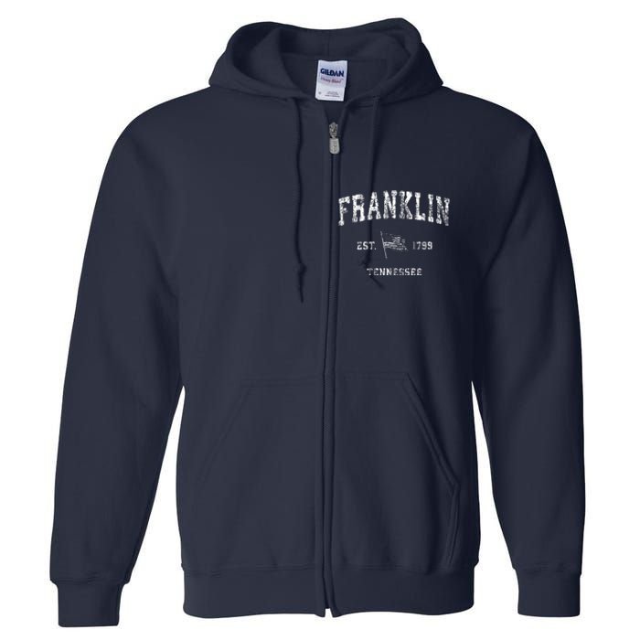 Franklin Tennessee Tn Vintage Us Flag Sports Full Zip Hoodie