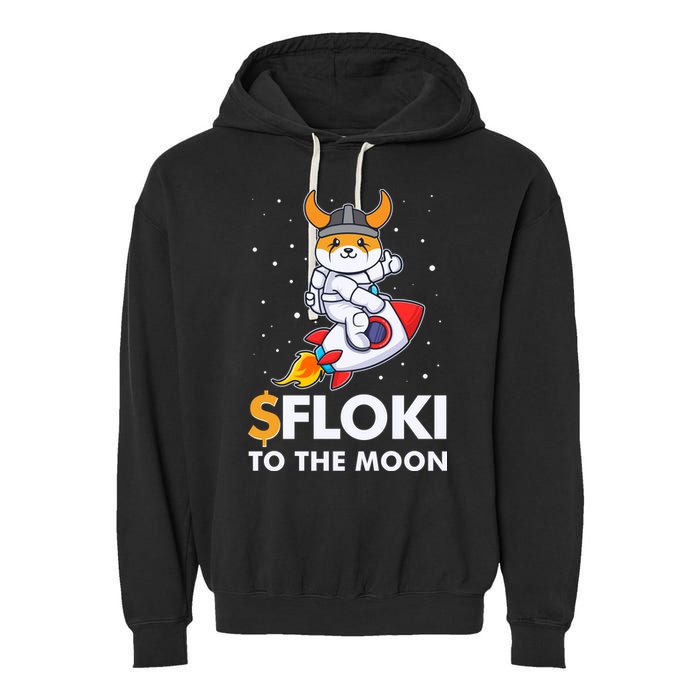 Floki To The Moon Floki Inu Cryptocurrency Bitcoin Garment-Dyed Fleece Hoodie