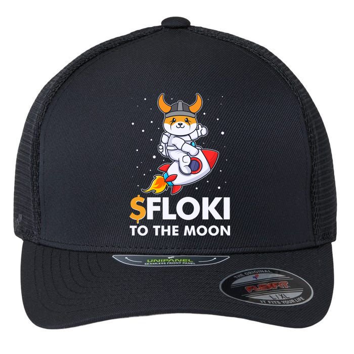 Floki To The Moon Floki Inu Cryptocurrency Bitcoin Flexfit Unipanel Trucker Cap