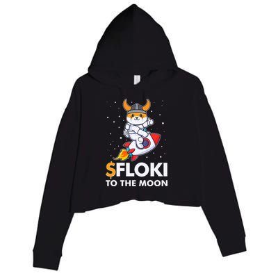 Floki To The Moon Floki Inu Cryptocurrency Bitcoin Crop Fleece Hoodie
