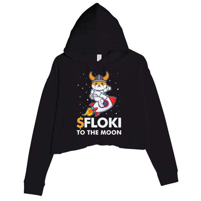 Floki To The Moon Floki Inu Cryptocurrency Bitcoin Crop Fleece Hoodie