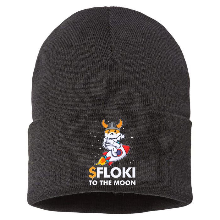 Floki To The Moon Floki Inu Cryptocurrency Bitcoin Sustainable Knit Beanie
