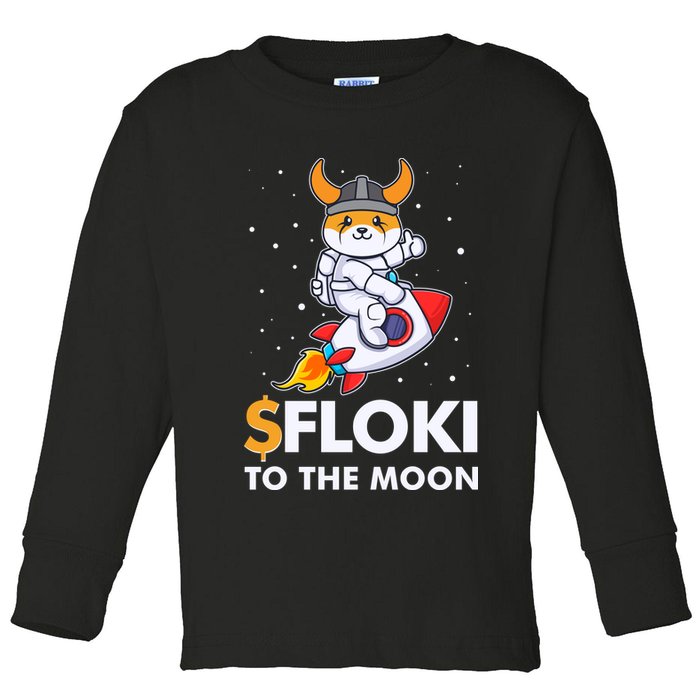 Floki To The Moon Floki Inu Cryptocurrency Bitcoin Toddler Long Sleeve Shirt