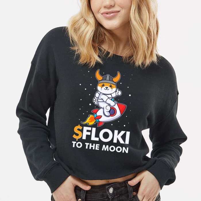 Floki To The Moon Floki Inu Cryptocurrency Bitcoin Cropped Pullover Crew