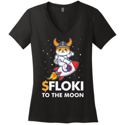 Floki To The Moon Floki Inu Cryptocurrency Bitcoin Women's V-Neck T-Shirt