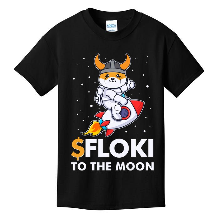 Floki To The Moon Floki Inu Cryptocurrency Bitcoin Kids T-Shirt