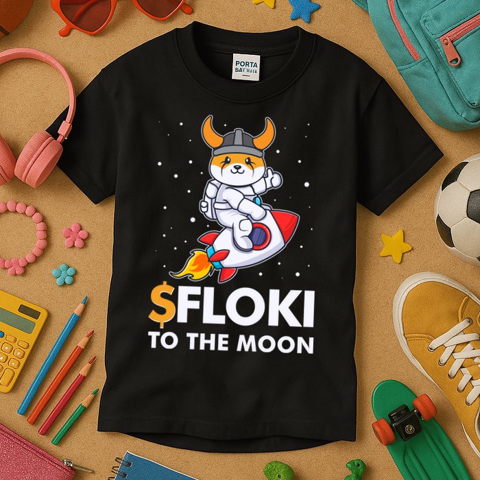 Floki To The Moon Floki Inu Cryptocurrency Bitcoin Kids T-Shirt