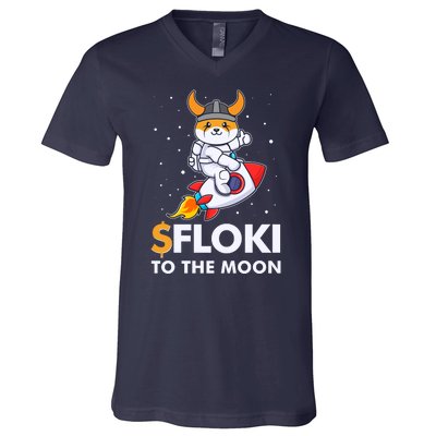 Floki To The Moon Floki Inu Cryptocurrency Bitcoin V-Neck T-Shirt