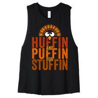 Funny Turkey Trot Huffin And Puffin For Stuffin Women's Racerback Cropped Tank