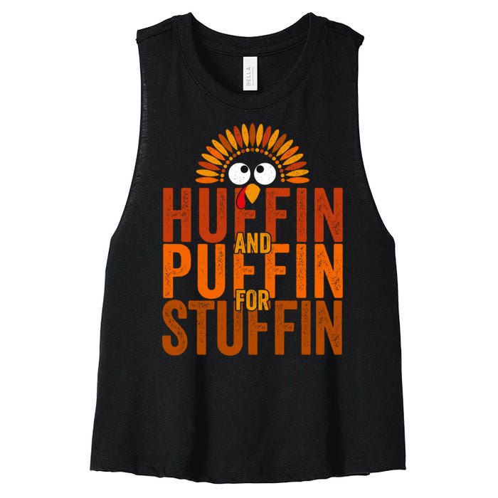 Funny Turkey Trot Huffin And Puffin For Stuffin Women's Racerback Cropped Tank