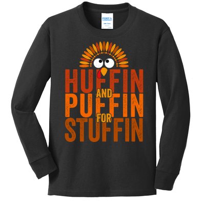 Funny Turkey Trot Huffin And Puffin For Stuffin Kids Long Sleeve Shirt