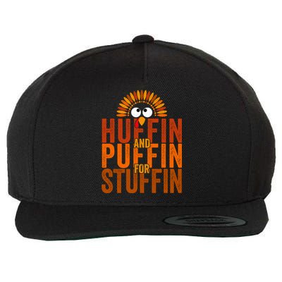 Funny Turkey Trot Huffin And Puffin For Stuffin Wool Snapback Cap