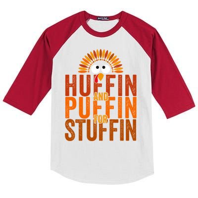 Funny Turkey Trot Huffin And Puffin For Stuffin Kids Colorblock Raglan Jersey