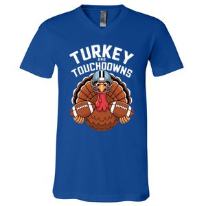 Funny Turkey Turkey And Touchdowns Thanksgiving Fall Gift V-Neck T-Shirt